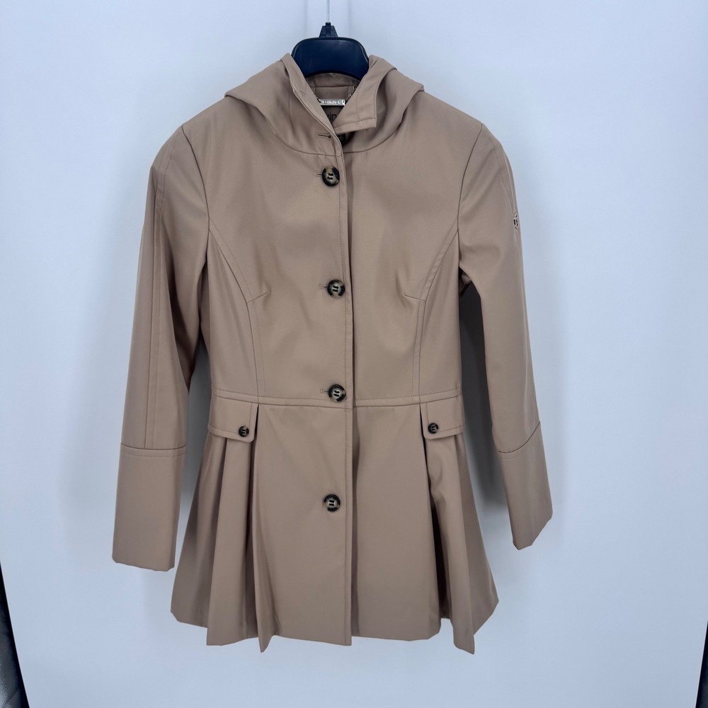 Calvin Klein Khaki Hooded Pleated Skirted Trench Coat Jacket CWFYI1138 Tan 6